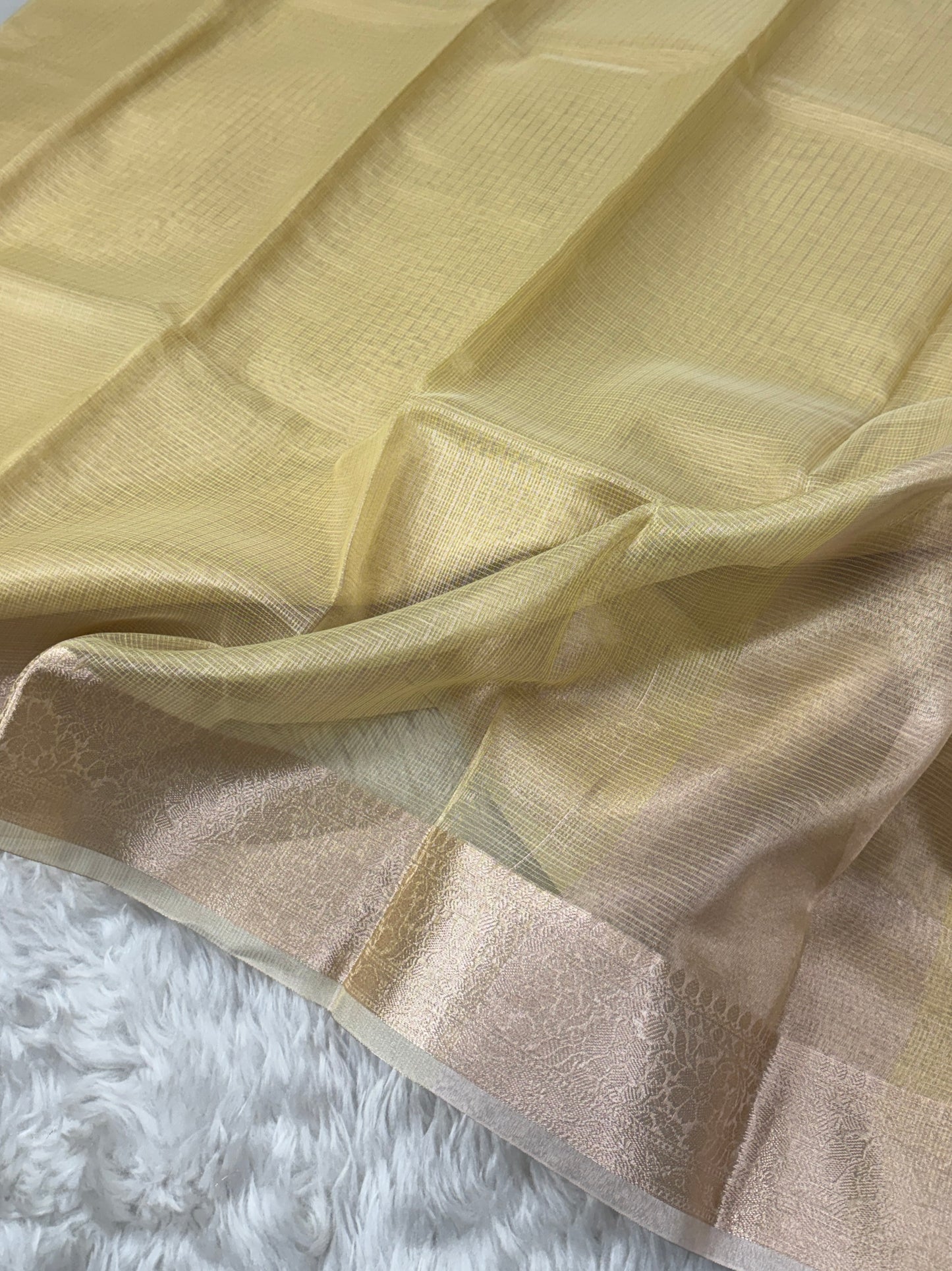 Lemon Yellow Tissue Silk Banarasi Border Saree