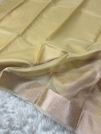 Lemon Yellow Tissue Silk Banarasi Border Saree