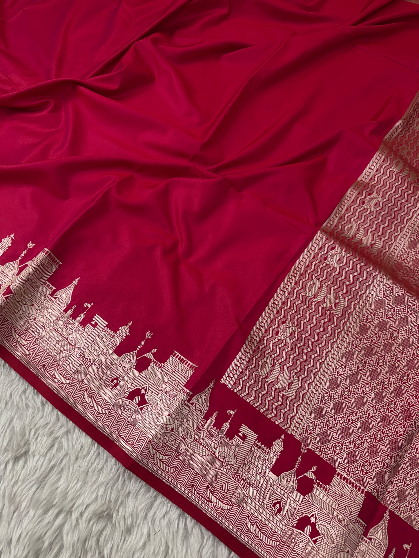 Deep Rani Pink Kashi Ghat Banarasi Satin Katan Silk Saree