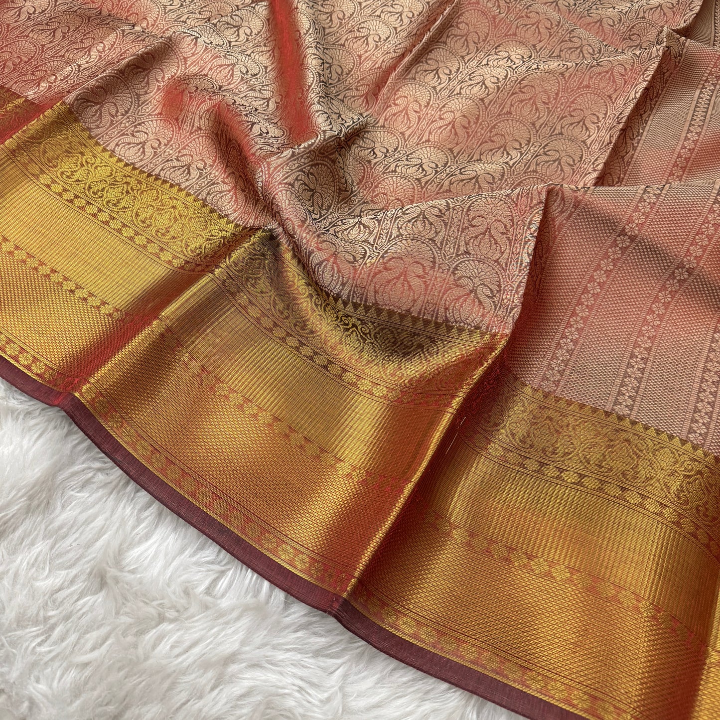 Metallic Maroon Kanjivaram Tissue Silk Saree