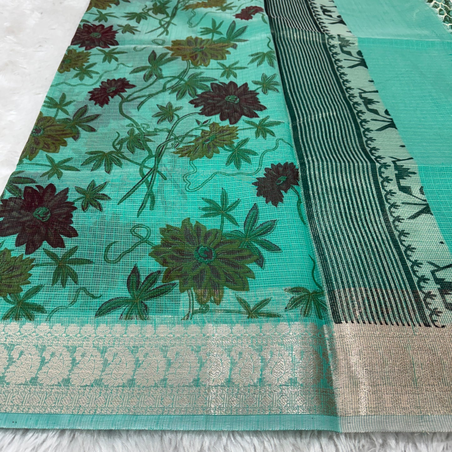 Banarasi Cotton Kota Check Printed Saree