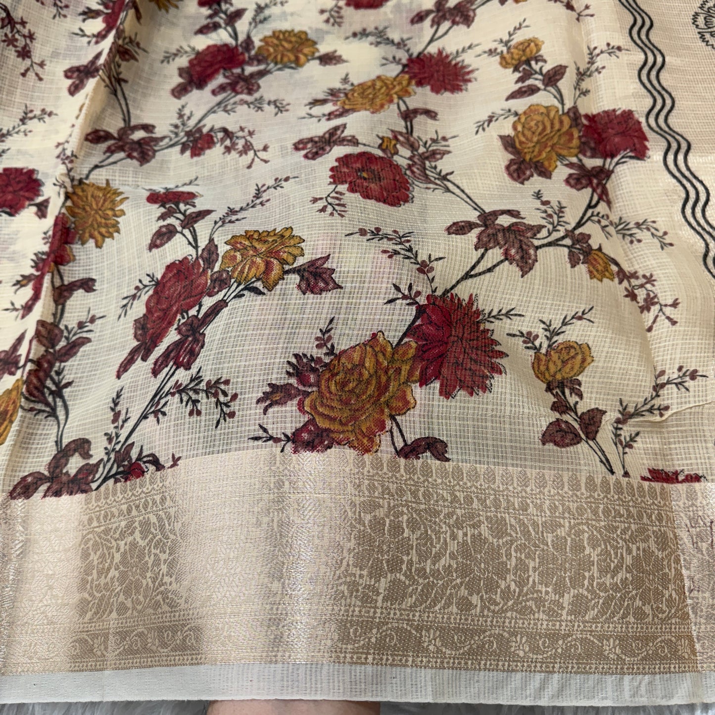 Banarasi Cotton Kota Check Printed Saree