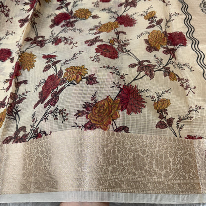Banarasi Cotton Kota Check Printed Saree