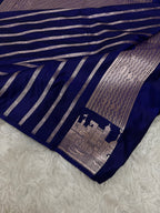 Deep Royal Blue Kashi Ghat Banarasi Satin Katan Silk Saree