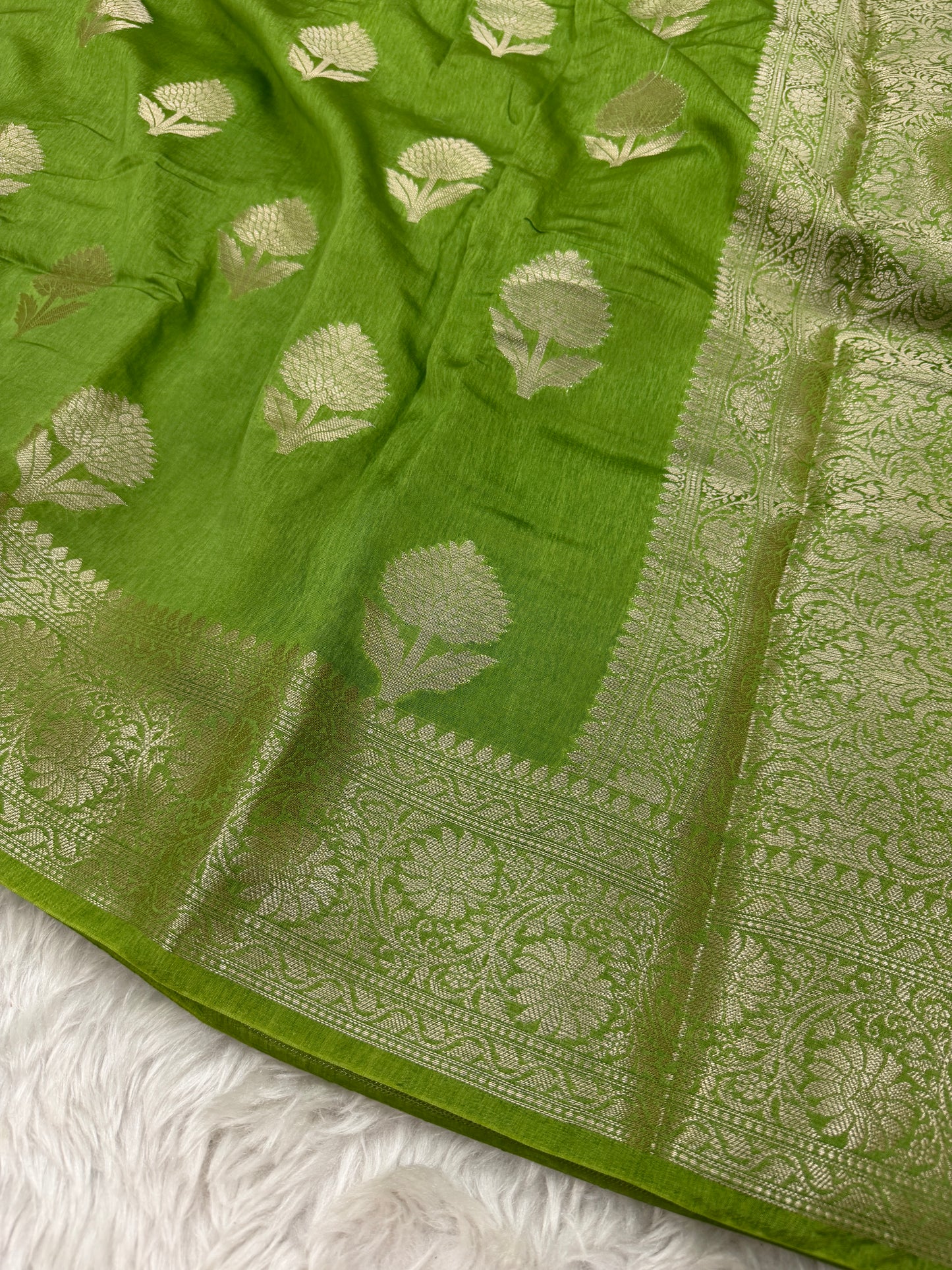 Leaf Green Banarasi Mango Silk Saree