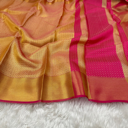 Mustard Gold to Pink Kanjivaram Tissue Silk Saree
