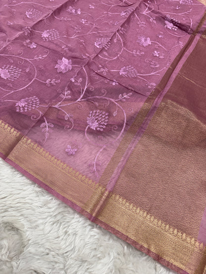 Mauve Mul Chanderi Chikankari Saree