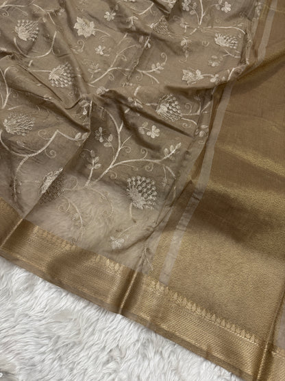 Chiku Mul Chanderi Chikankari Saree
