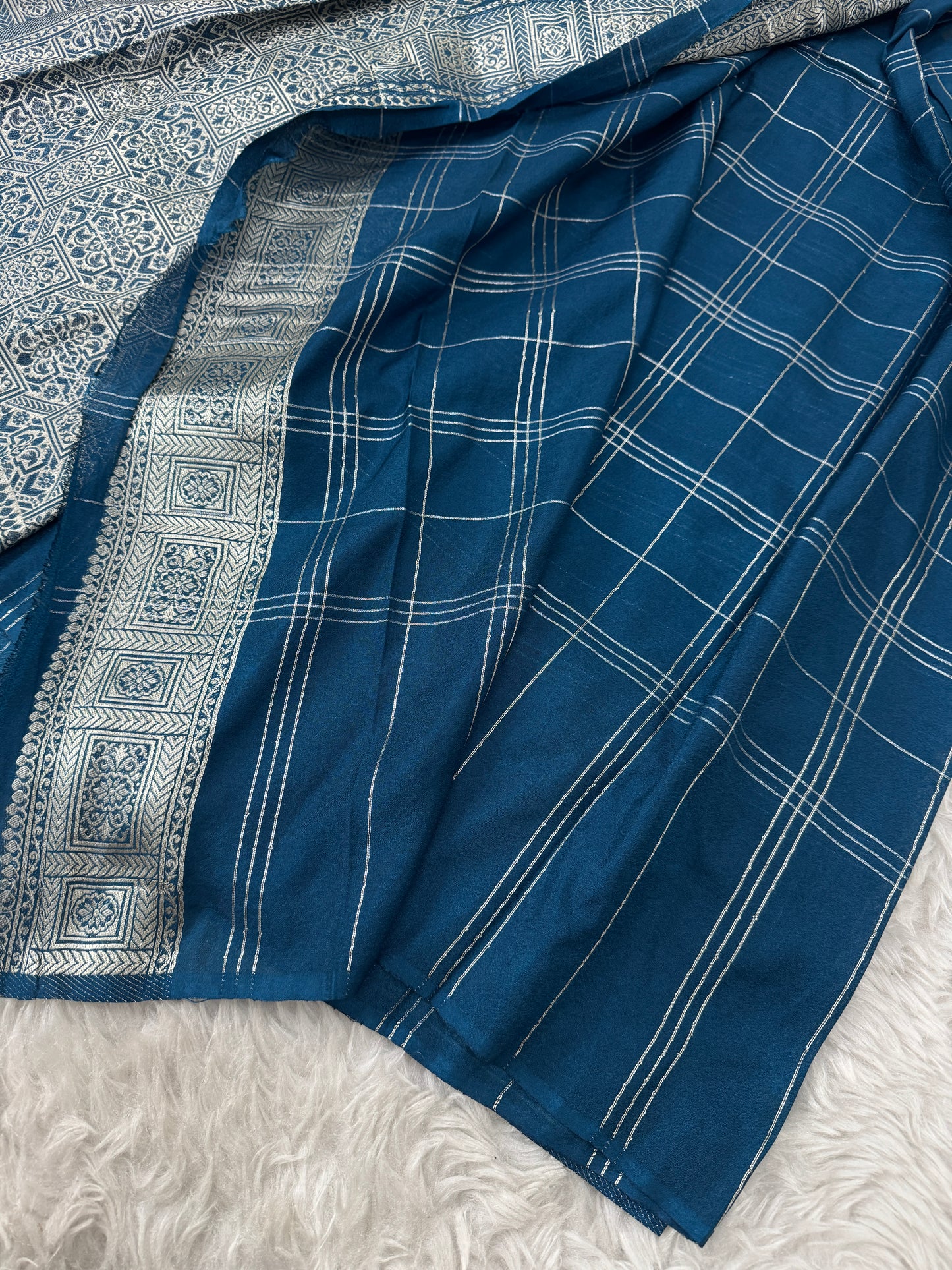 German Blue Banarasi Crepe Georgette Saree