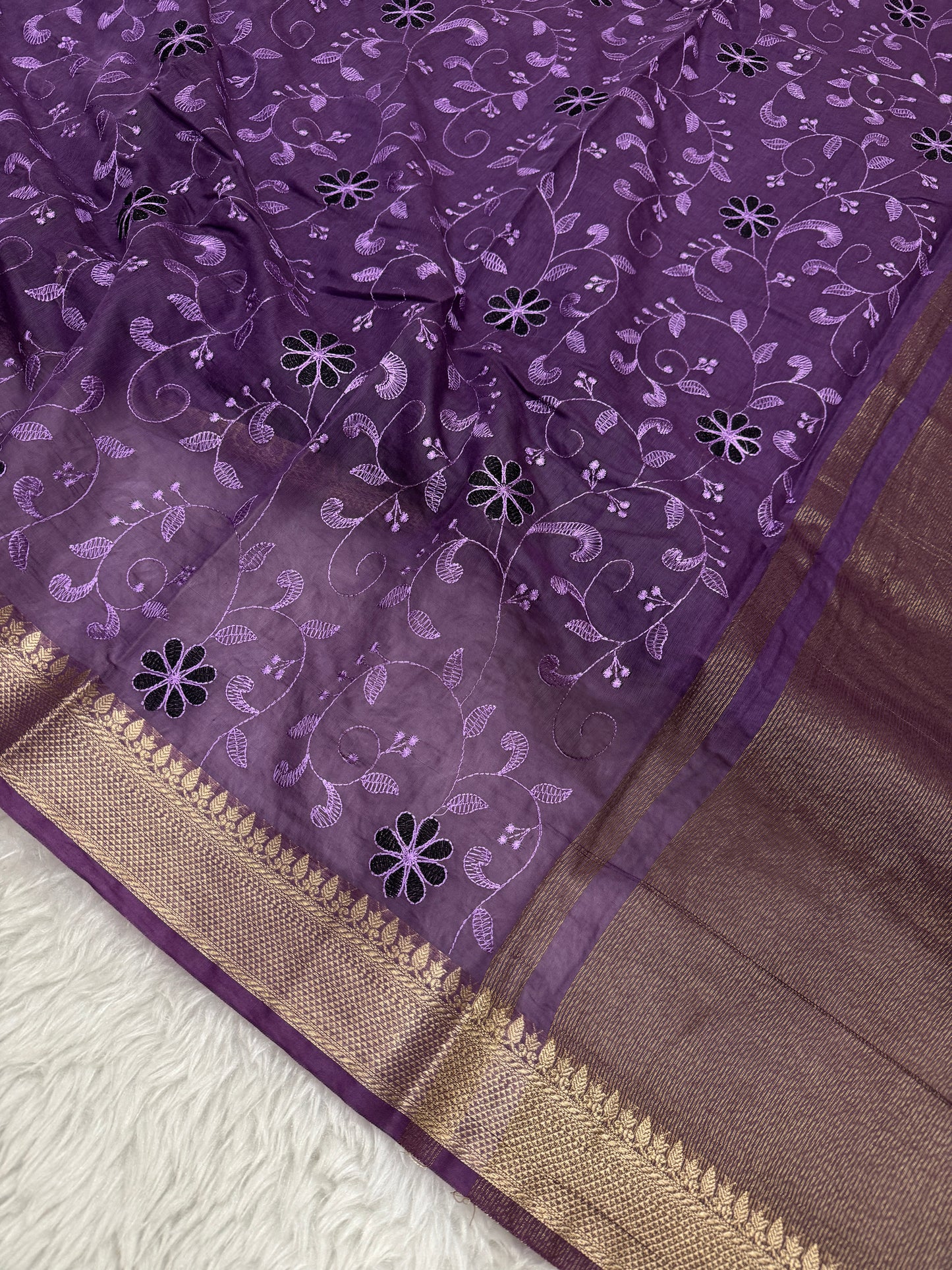 Purple Mul Chanderi Chikankari Saree