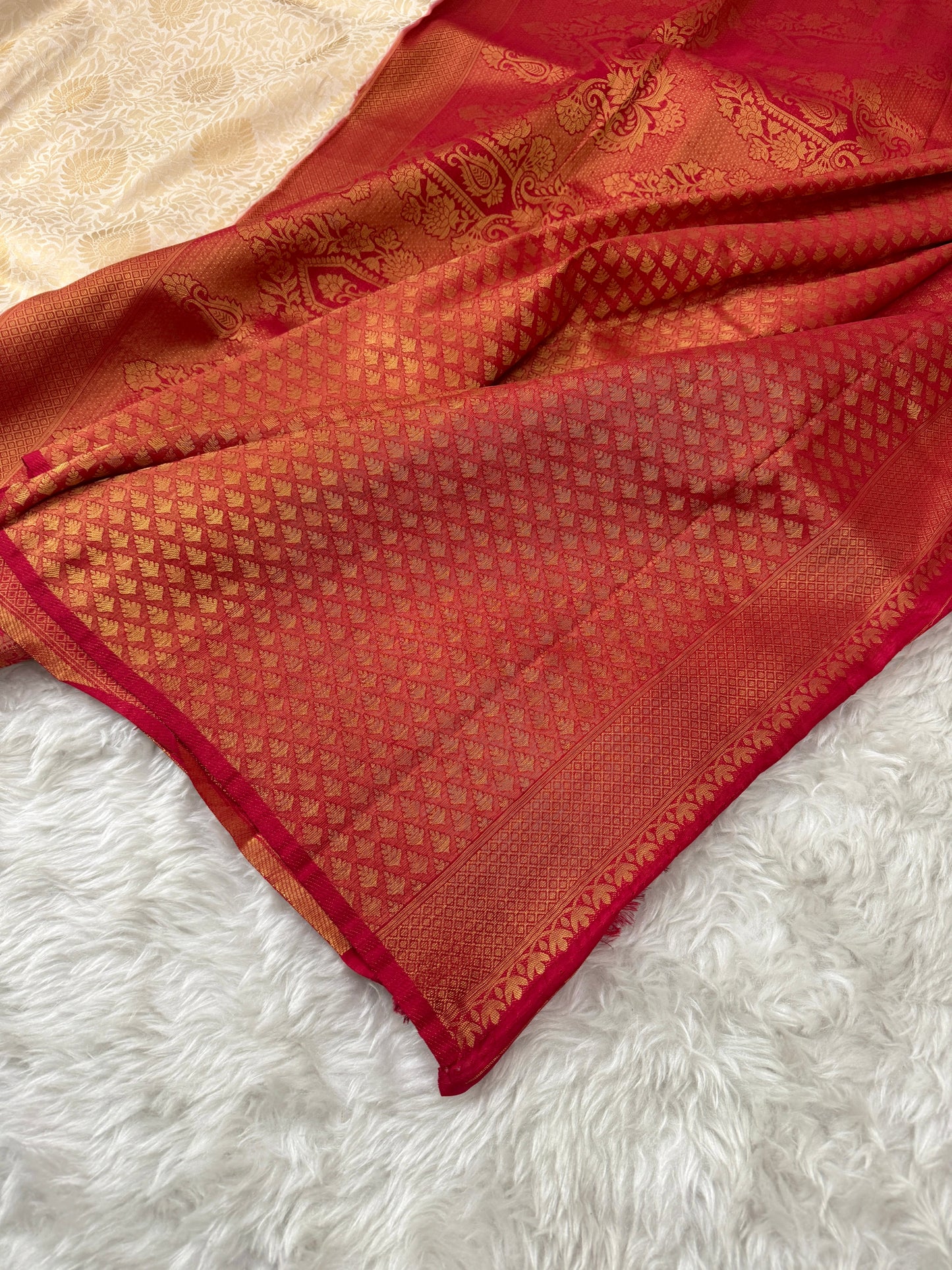 Off White to Maroon Kanjivaram Soft Silk Saree