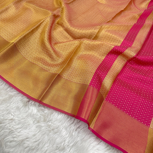 Mustard Gold to Pink Kanjivaram Tissue Silk Saree