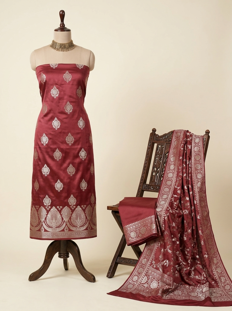 Maroon Premium Banarasi Mashru Silk Suit Set