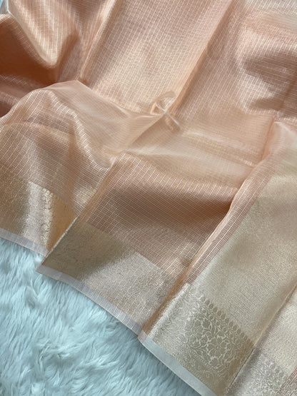 Peach Tissue Silk Banarasi Border Saree