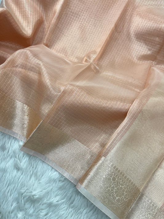 Peach Tissue Silk Banarasi Border Saree