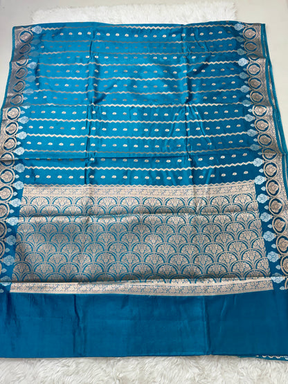Teal Blue Premium Banarasi Mango Silk Saree