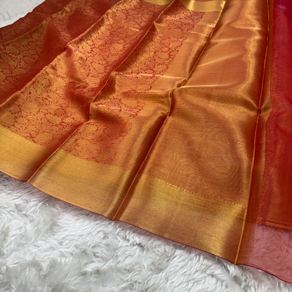Golden Red Kanjivaram Kora Tissue Silk Saree