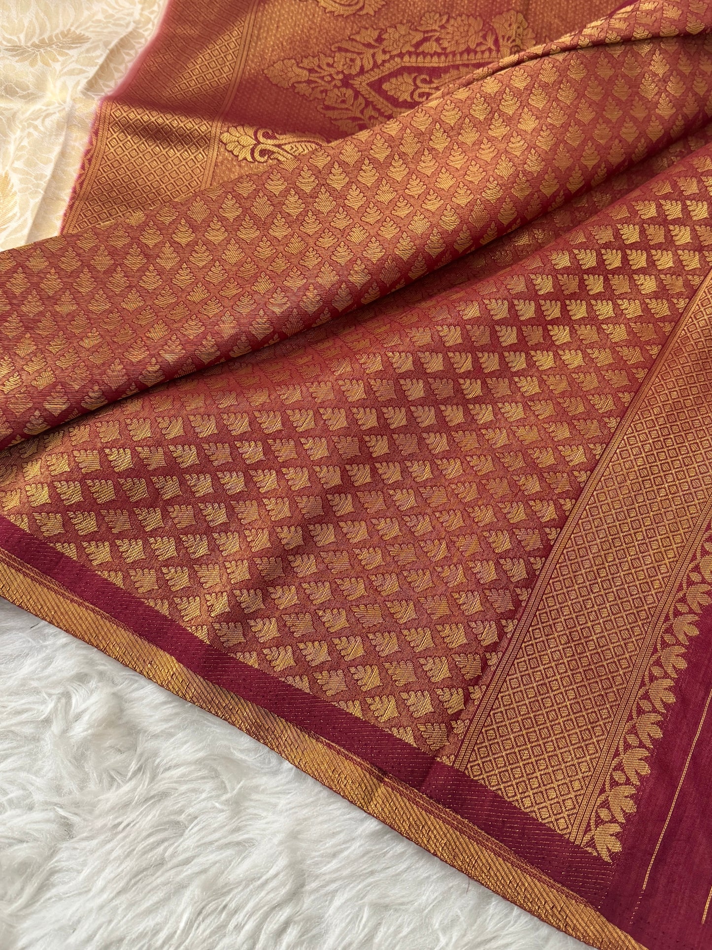 Off White to Deep Wine Kanjivaram Soft Silk Saree