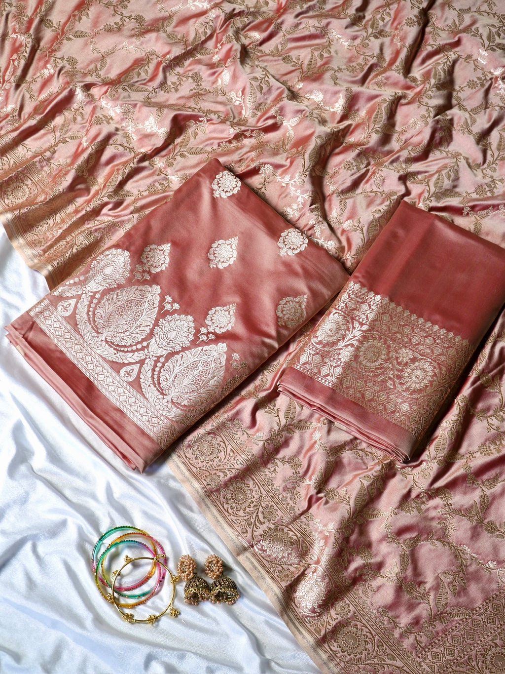 Rose Gold Premium Banarasi Mashru Silk Suit Set