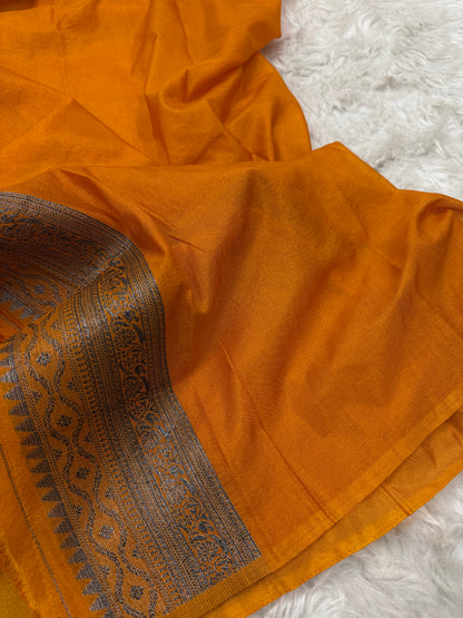 Lemon Yellow to Mustard Banarasi Crepe Georgette Saree