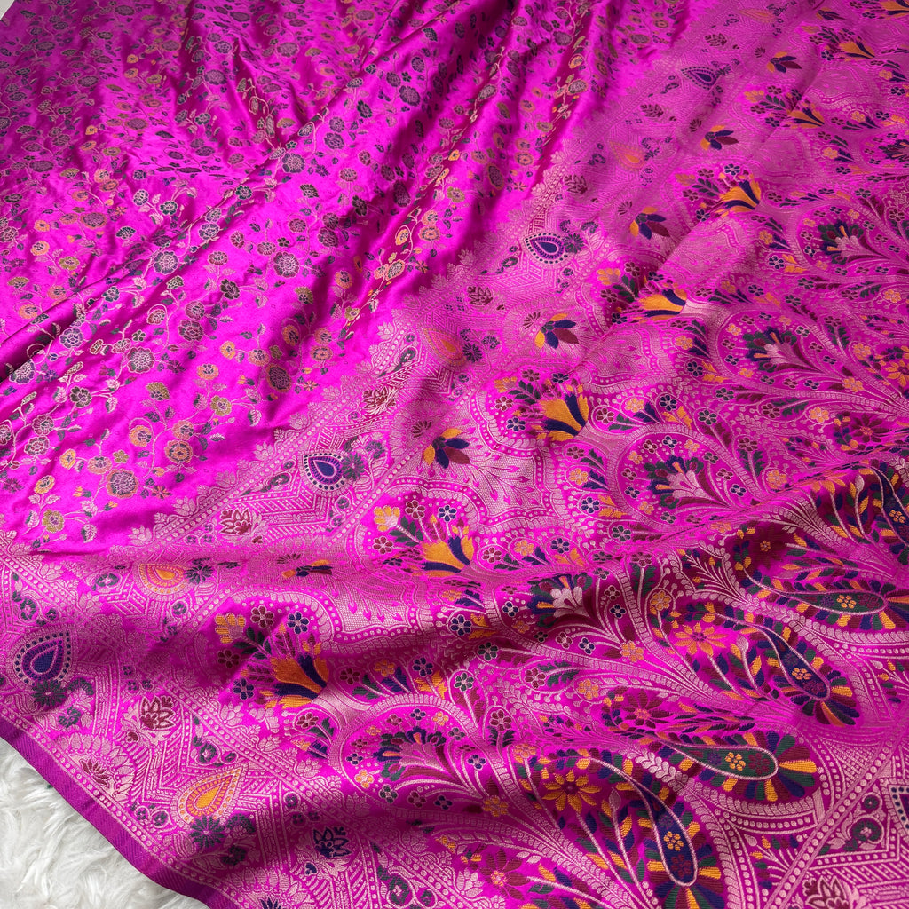 Rani Pink Banarasi Meenakari Mashru Silk Saree - BN58