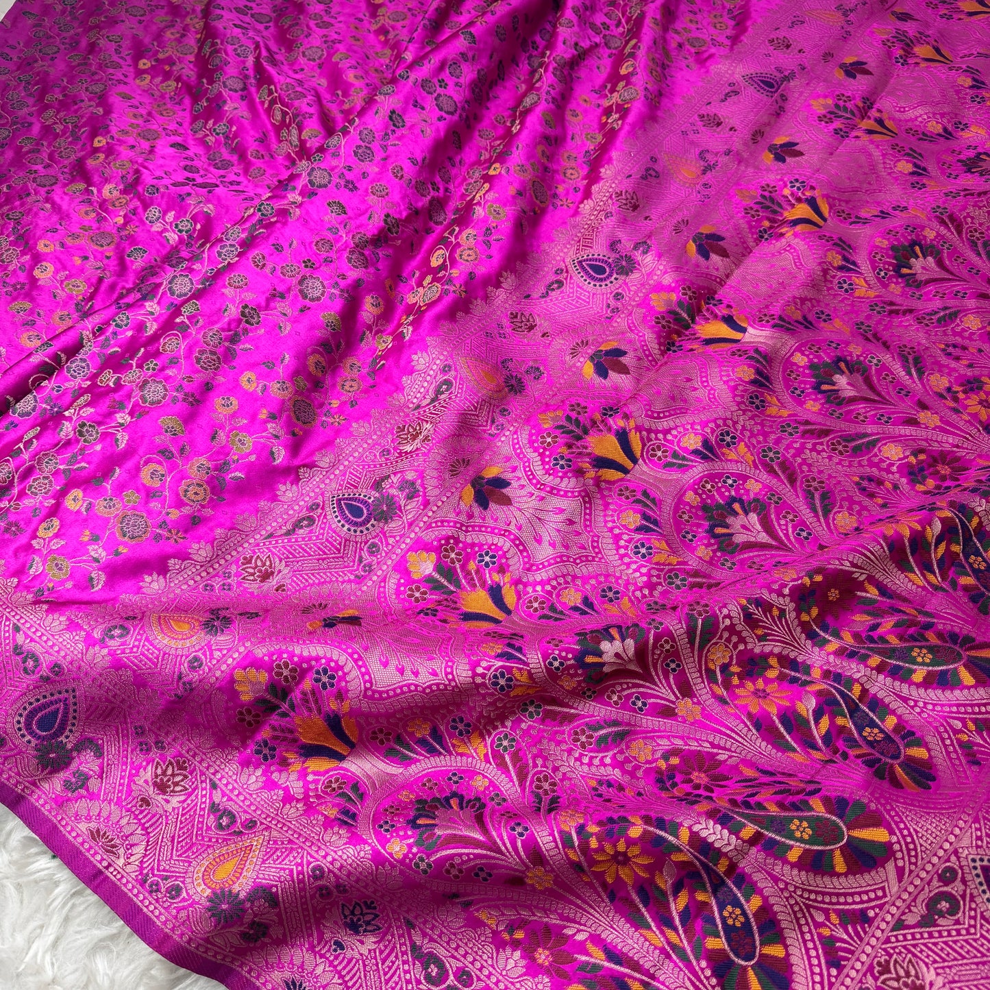Rani Pink Banarasi Meenakari Mashru Silk Saree - BN58