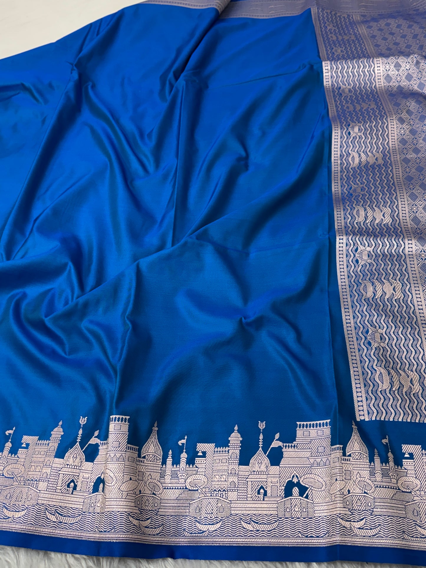 Royal Blue Kashi Ghat Banarasi Satin Katan Silk Saree