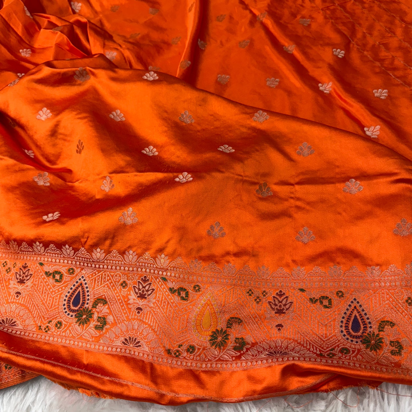 Orange Banarasi Meenakari Mashru Silk Saree - BN57