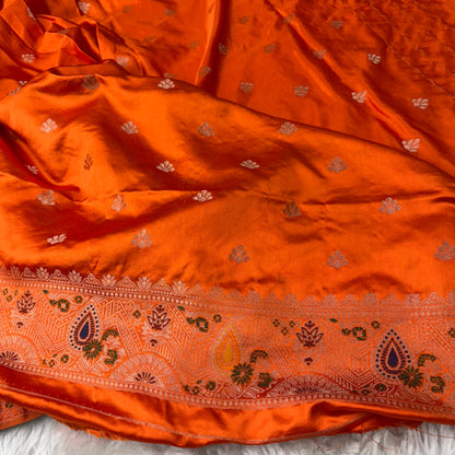 Orange Banarasi Meenakari Mashru Silk Saree - BN57