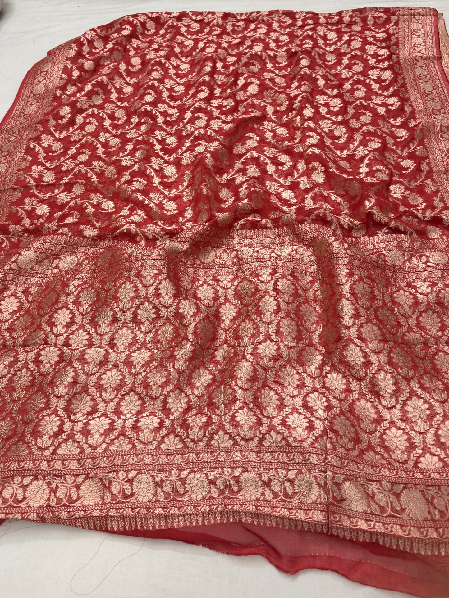 Rust Red Banarasi Viscose Khaddi Georgette Saree