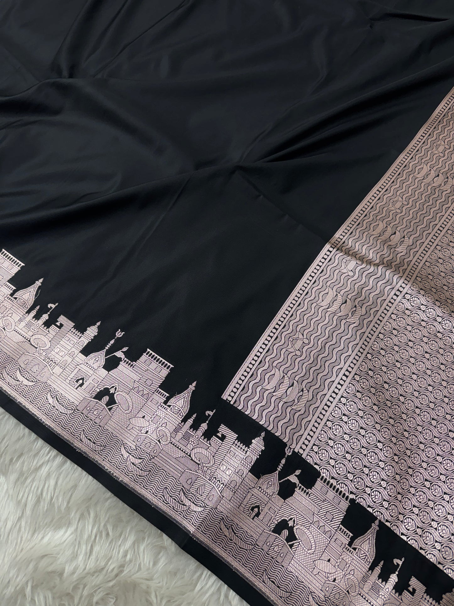Classic Black Kashi Ghat Banarasi Satin Katan Silk Saree