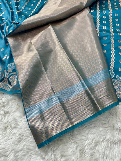 Teal Blue Premium Banarasi Mango Silk Saree