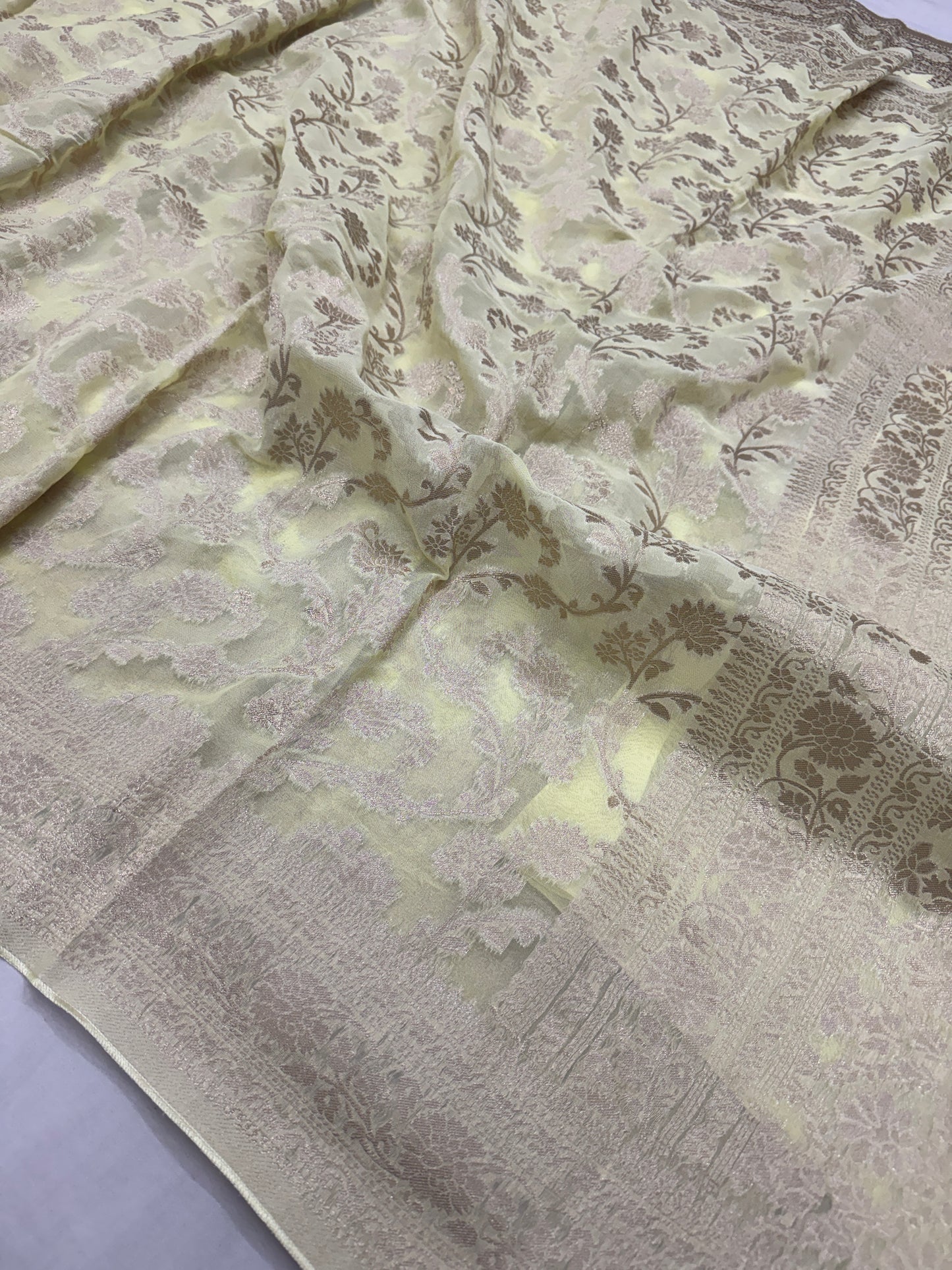 Pastel Yellow Banarasi Viscose Khaddi Georgette Saree