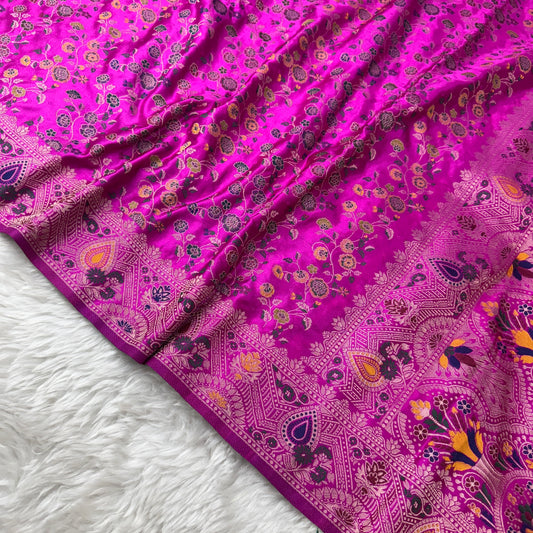 Rani Pink Banarasi Meenakari Mashru Silk Saree - BN58
