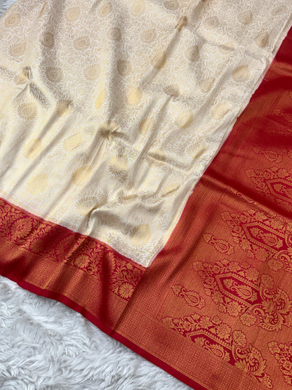 Off White to Rani Pink Kanjivaram Soft Silk Saree