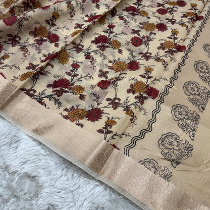 Banarasi Cotton Kota Check Printed Saree