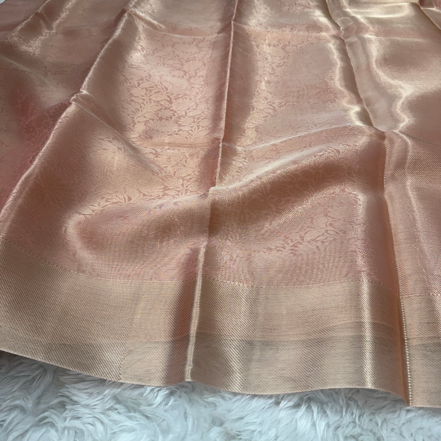 Rose Pink Kanjivaram Kora Tissue Silk Saree