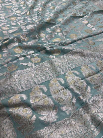Mint Green Banarasi Viscose Khaddi Georgette Saree