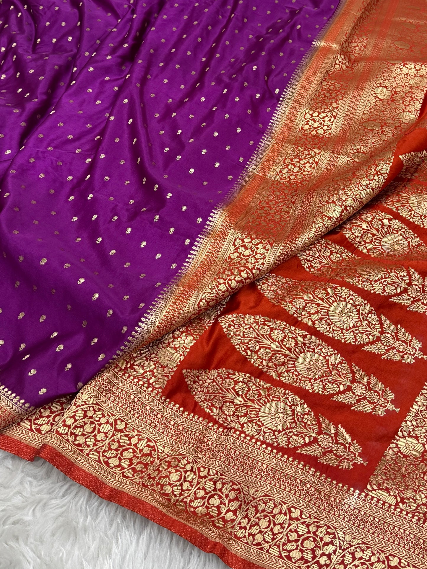 Purple to Burnt Orange Banarasi Mashru Silk Saree