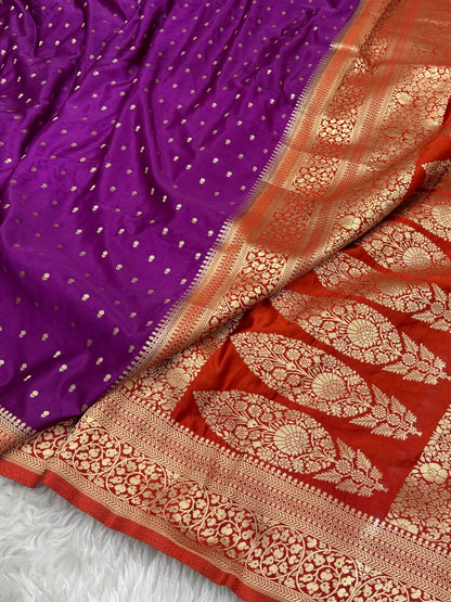 Purple to Burnt Orange Banarasi Mashru Silk Saree