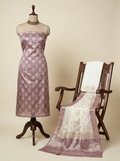 Dusty Mauve and Off White Banarasi Pure Tussar Silk Suit Set