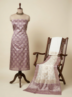 Dusty Mauve and Off White Banarasi Pure Tussar Silk Suit Set