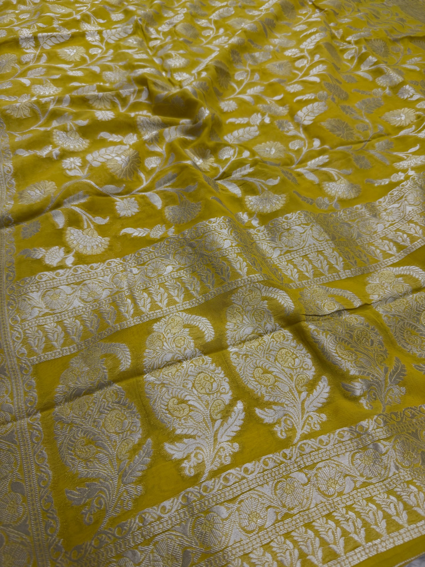 Haldi Yellow Banarasi Viscose Khaddi Georgette Saree
