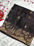 Black Banarasi Organza Crepe Silk Saree