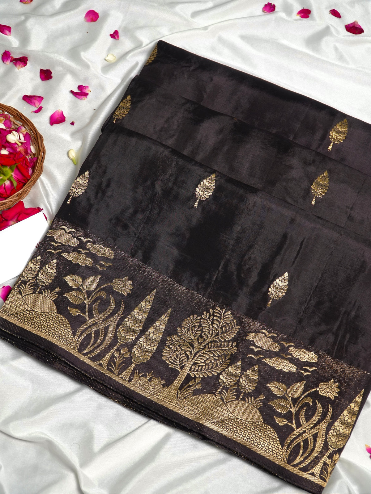 Black Banarasi Organza Crepe Silk Saree