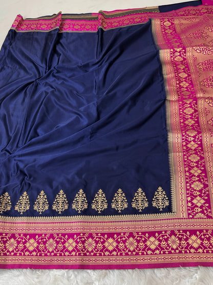 Navy Blue to Rani Pink Banarasi Mashru Silk Saree