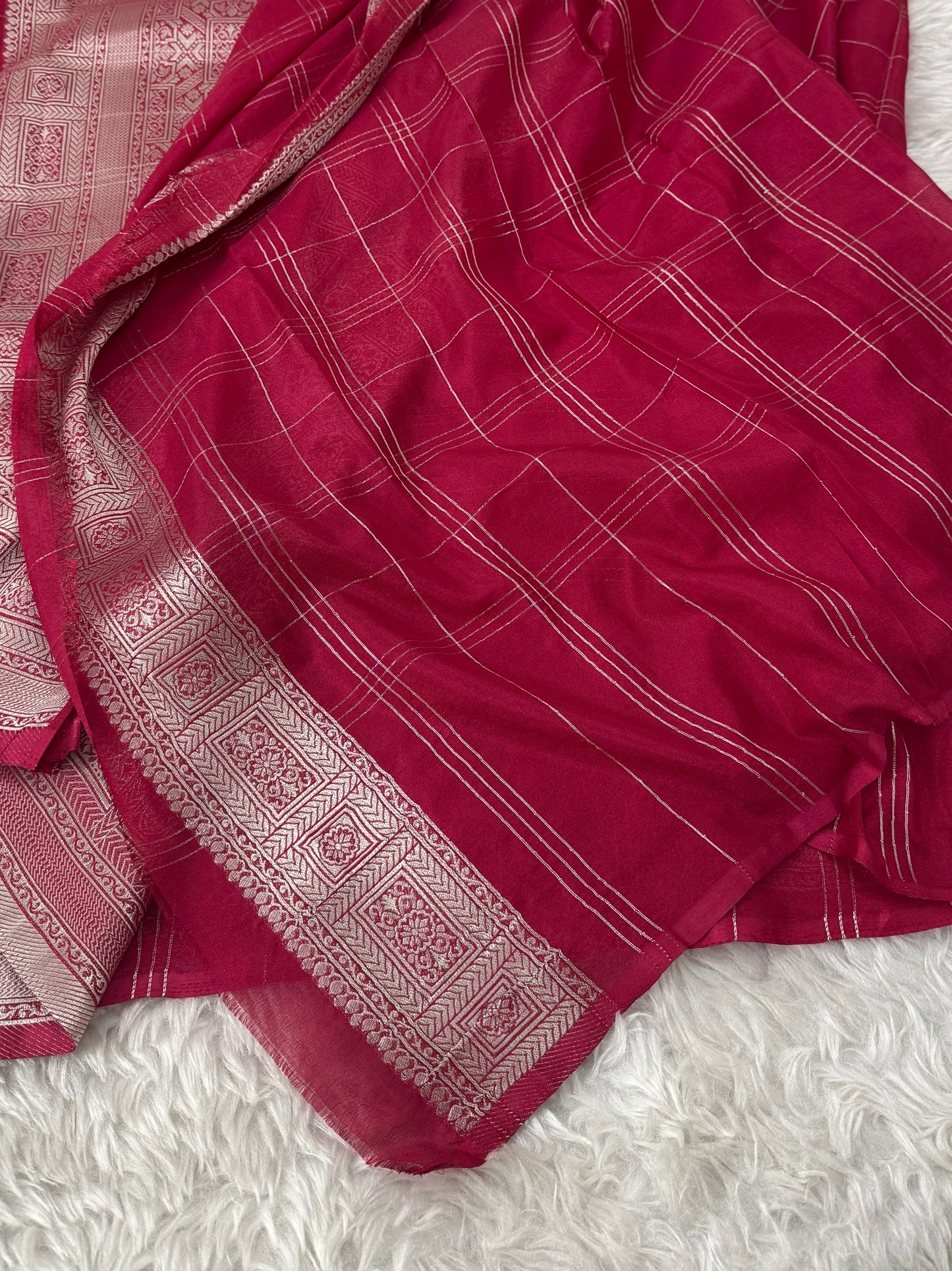 Deep Rani Pink Banarasi Crepe Georgette Saree