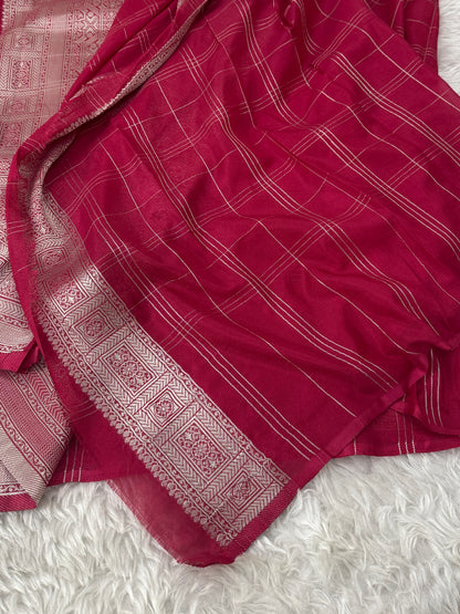 Deep Rani Pink Banarasi Crepe Georgette Saree