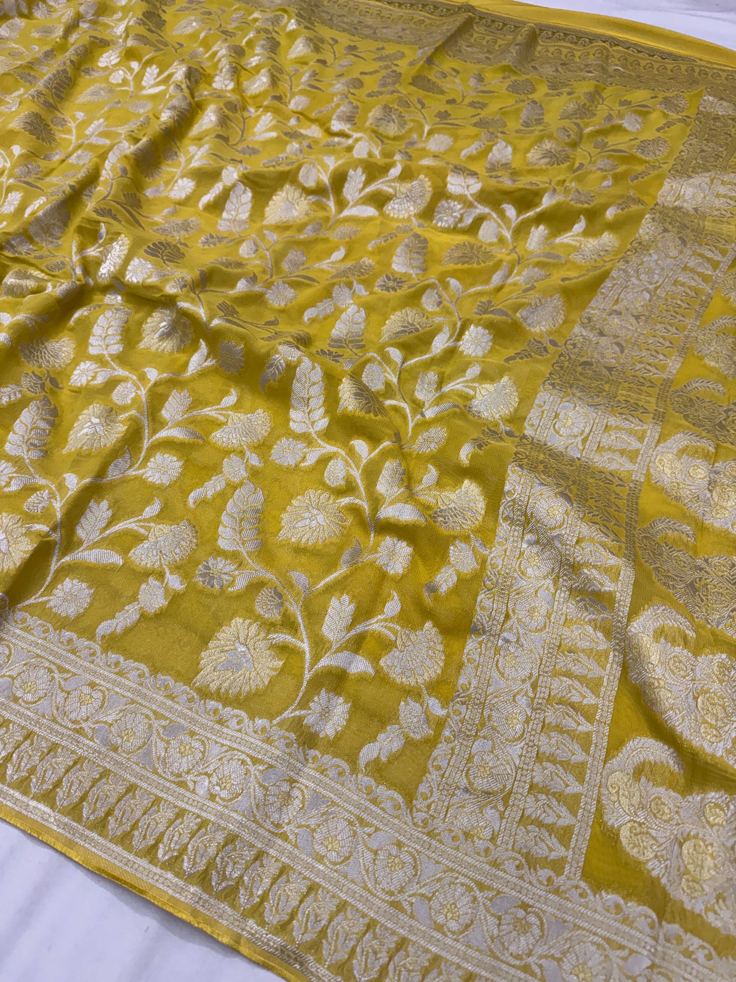 Haldi Yellow Banarasi Viscose Khaddi Georgette Saree
