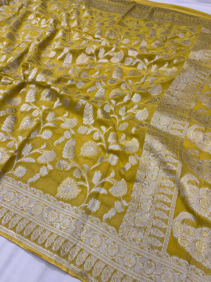 Haldi Yellow Banarasi Viscose Khaddi Georgette Saree